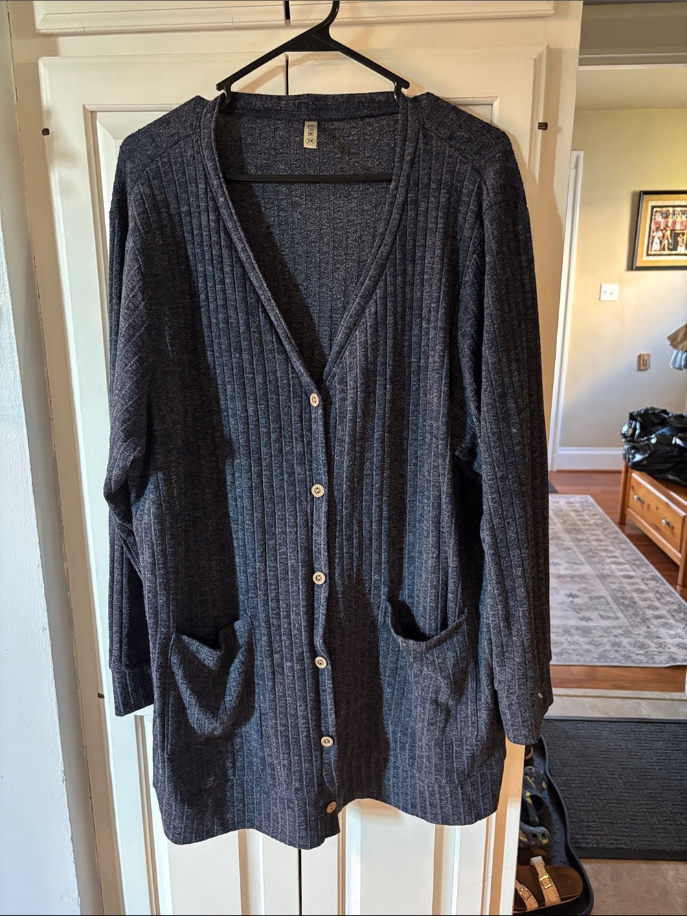 Women’s Navy Ribbed Button-Front Cardigan Sweater